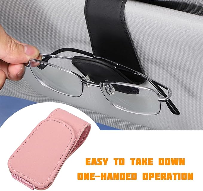 Sunglasses Holder for Car Visor, Microfiber Leather Magnetic Sun Visor Eyeglasses Hanger & Ticket Card Clip, Multi-Function Automotive Interior Glasses Mount, Universal Fit (Pink)