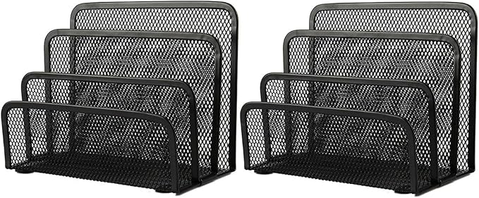 VANRA 2 Small Letter Sorters Desktop Envelopes Holder Organizer Metal Mesh with 3 Vertical Upright Compartments (2 Black)