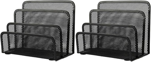 VANRA 2 Small Letter Sorters Desktop Envelopes Holder Organizer Metal Mesh with 3 Vertical Upright Compartments (2 Black)