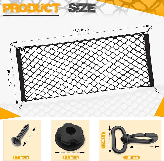 Car Cargo Net, Trunk Cargo Storage Organizer - Stretchable with Hooks, SUV & Car Interior Accessories (35.4x15.8 Inch)