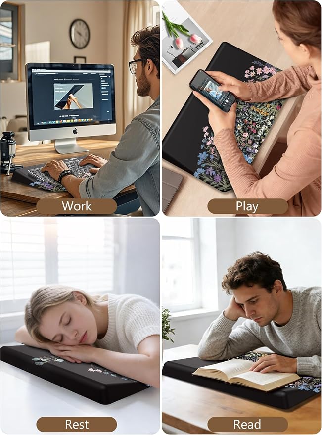 2-in-1 Ergonomic Keyboard Stand with Wrist Rest, Comfy Keyboard Riser Holder with Massage Design, Flower