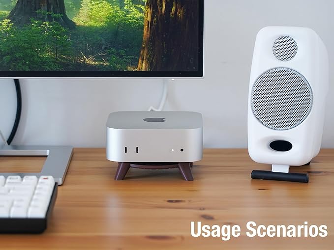 Stand for Mac mini M4, MacMini M4 Mount, Computer Holder for Mac mini M4/M4 Pro 2024, Simple Design, Non-Slip Pads, Easy Power Button Access, Horizontal Stand (Reddish Brown)