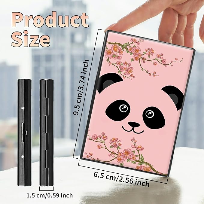 Slim Credit Card Holder, Panda Sakura RFID Blocking Metal Wallet for Men & Women, Aluminum Minimalist Hard Case Pocket-Sized Business Cards Organizer (Fits Up to 10 Cards)