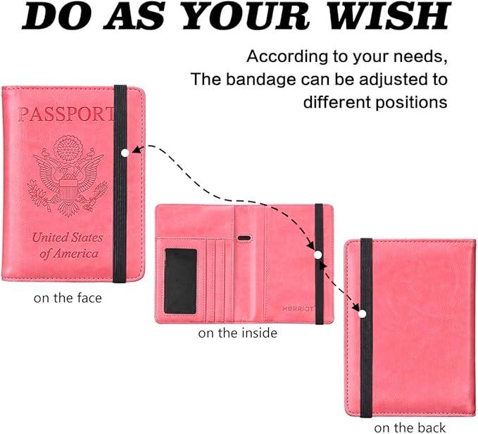 HerriaT Leather Passport Holder Cover Case RFID Blocking Travel Wallets Card Case for Women Men(Pink)