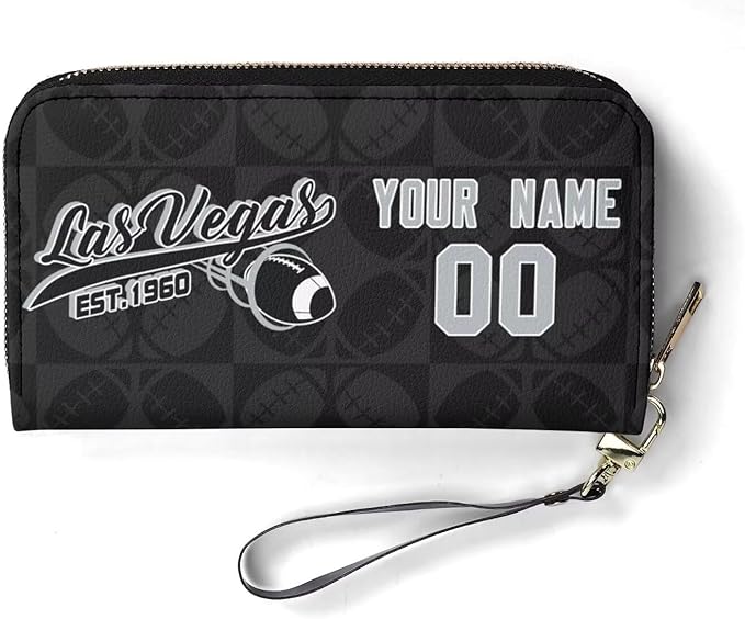 Custom Sports Team Zip Organizer Wallet-Personalized PU Leather Wallet with Name Number,Multi-Card Slots,Wrist Strap,Fan Gift for Men Women.