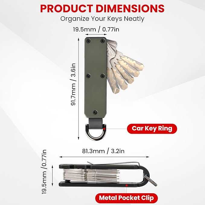 Key Organizer – Minimalist Metal Key Holder for 1-5 Keys, Compact Keychain with Clip, Noiseless & Sleek Design for Men and Women (Green)