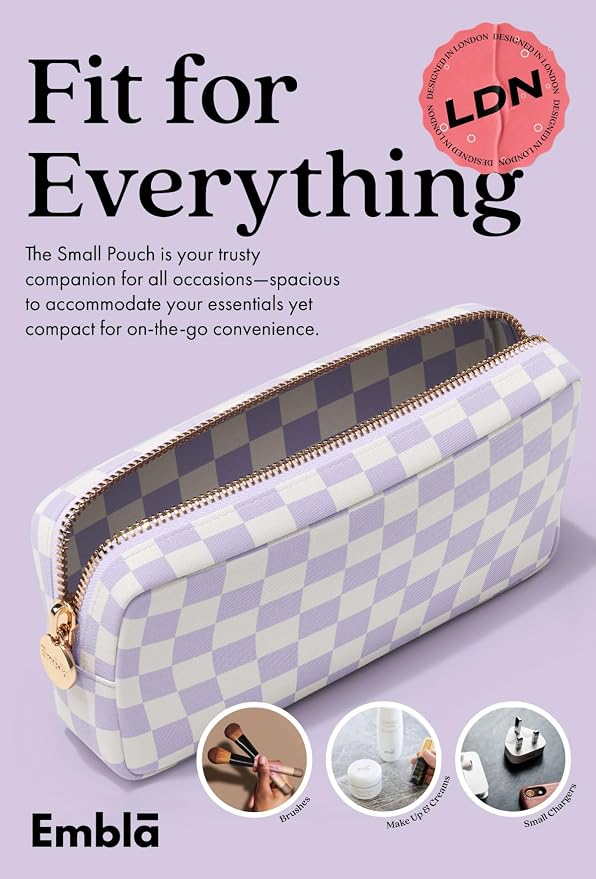 Makeup Bag Travel Cosmetics Pouch and Toiletry Bag, Nylon Zipper Pouch Purse, Cute Make Up Organizer Storage Tote for Women Girls, Travel Skincare Case, Small Makeup Case, Dusty Rose Checkered