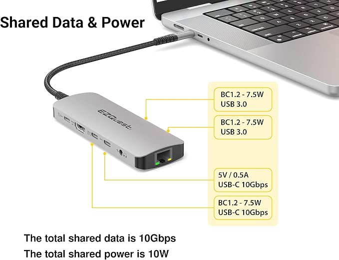 USB-C Hub Docking Station 10 in 1 with 4K HDMI 60Hz, 1 GBS Ethernet, 2 USB C Gen 2 10Gbs, 1 PD 3.0, 2 USB-A 3.0, Audio Ports, SD/Micro SD, Compatible with USB Type C/Thunderbolt Computers