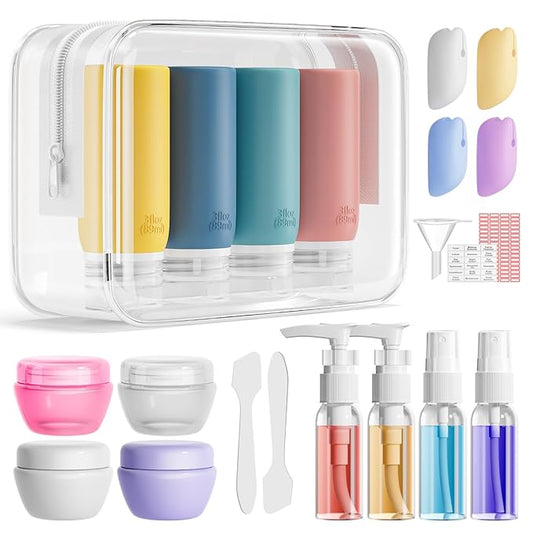 Muslish 21 Pack Travel Bottles for Toiletries, Leak-Proof TSA Compliant Silicone Travel Size Containers for Shampoo and Conditioner, BPA Free with Toiletry Bag (Yellow)