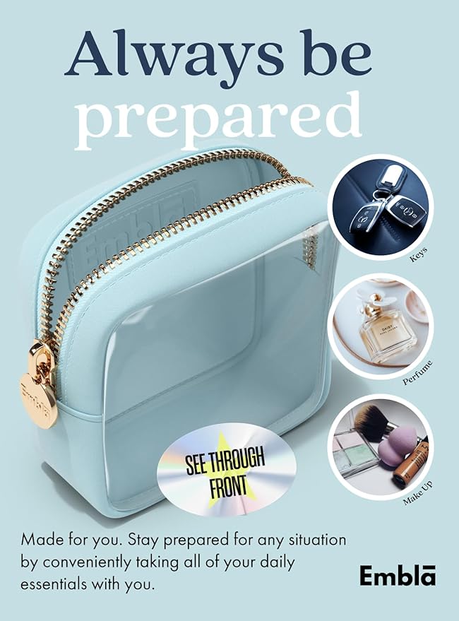 Embla Clear Small Makeup Bag for Purse Cute Mini Make Up Nylon Organizers Tiny Cosmetic Bags for Women Girls Little Toiletry Travel Pouches Zipper Skincare Pouch Organizer Blue
