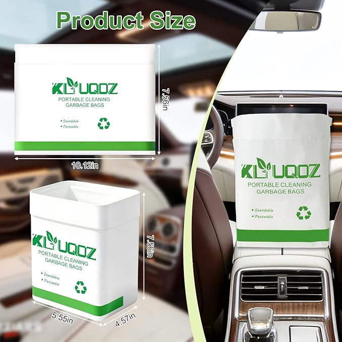 Disposable Cars Trash Bags Standable Car Garbage Bag Self Adhesive travel trash bag for Cars Kitchens Bedrooms Offices Travel and Camping Open Top Cleaning Bags (10.1 * 2.3 * 7.6 in) (100)