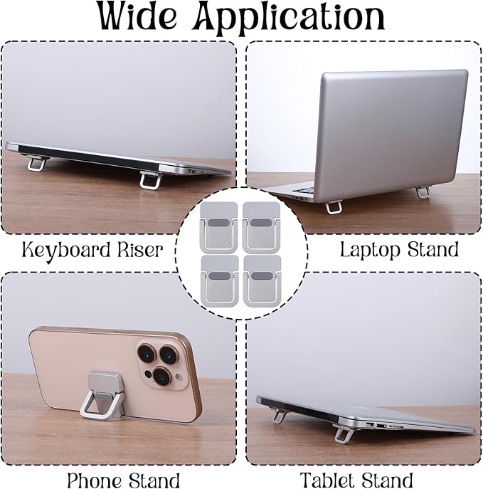 4PCS Portable Keyboard Riser Self Adhesive Laptop Stand Invisible Mini Computer Feet for Desk Computer Keyboard Stand Laptop Holder with Anti Slip Silicone(Sliver)