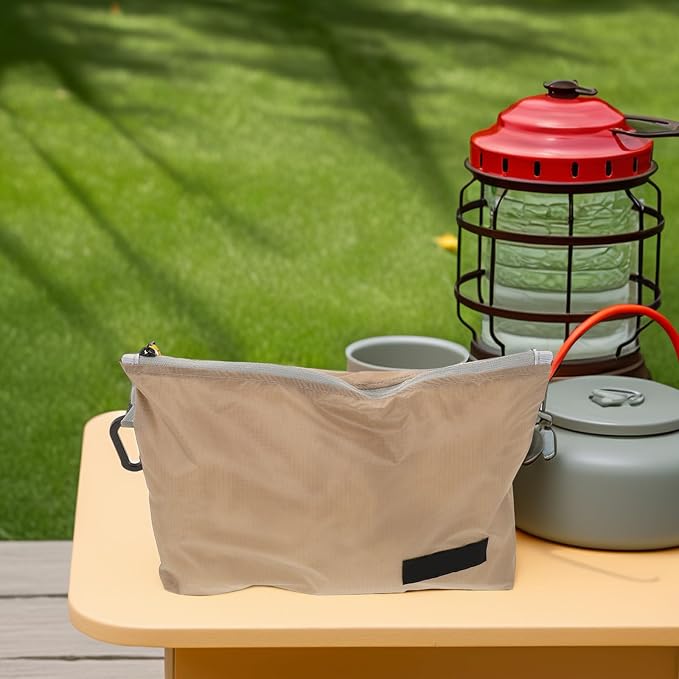 Large Capacity Waterproof Nylon Travel Organizer Pouch in Khaki, Foldable Toiletry Bag for Outdoor Camping and Travel