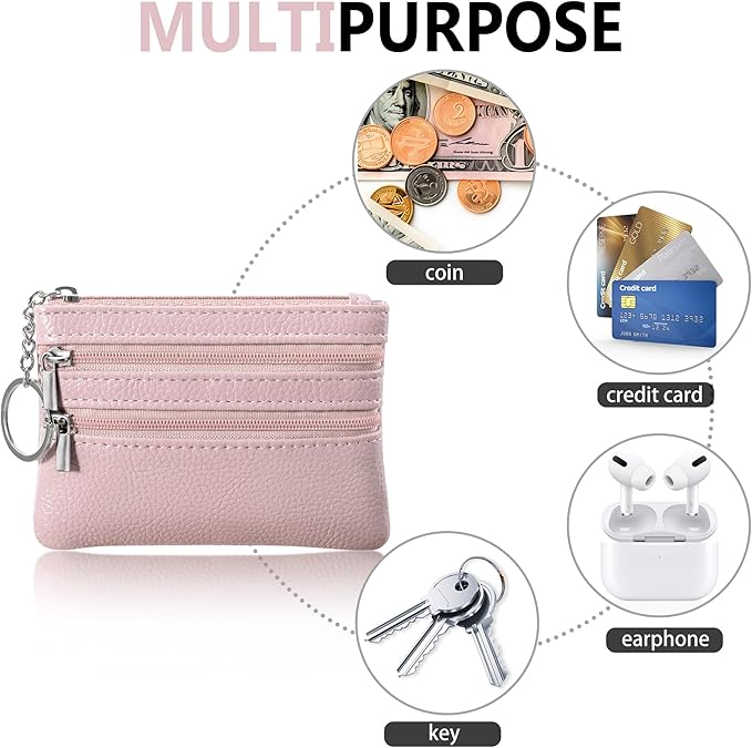 Chelmon 2 Pack Coin Purse Pouch Change Card Holder Small Wallet with Keychain for Women and Men (Pink & Pink)