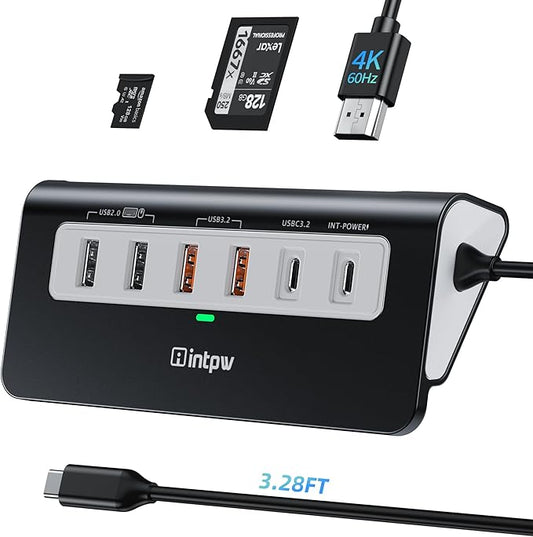 P9 PRO USB C Hub 10Gbps, 9-in-1 USB C Docking Station 3.28FT with 4K@60Hz HDMI, 3 Type-C/A 3.2, 2 Type-A 2.0, PD 100W, SD/TF Port, Black Aluminum USB Hub for Laptop, iPhone 17, MacBook Air/Pro