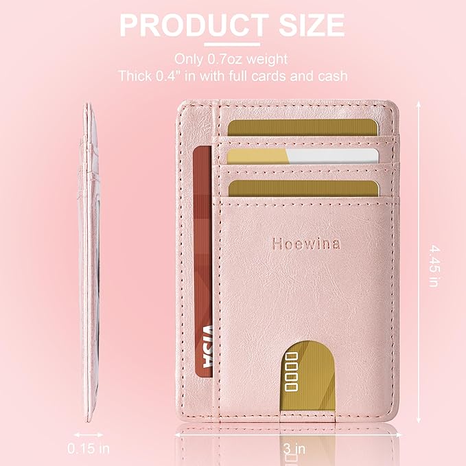 Hoewina Slim Wallet for Men, Credit Card Holder Wallet, Minimalist Design - RFID Blocking Front Pocket Leather Thin Wallet for Men and Women(Rose Gold)