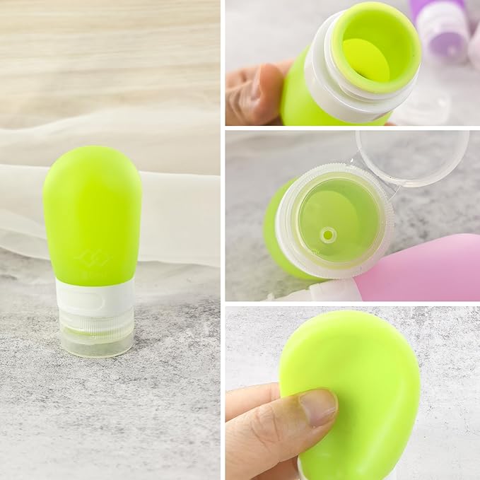 Mziart Travel Bottles for Toiletries, TSA Approved 2oz Silicone Travel Size Containers, 3 Pack Leak-Proof Squeezable Refillable Shampoo and Conditioner Bottles (Pink, Purple, Green)