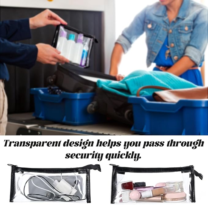 3pcs Clear Travel Toiletry Bag Clear Plastic Zipper Pouches Waterproof PVC for Travel Makeup Cosmetics Organizer, Black Small Transparent Storage Bag for Office Vacation Beach Home