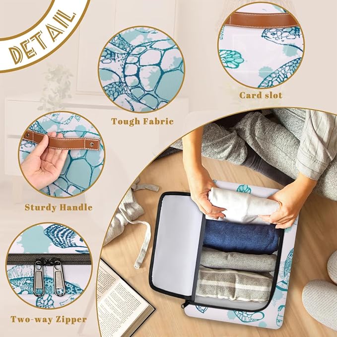 Sea Turtle Ocean Storage Bins With Zipper Lid, Collapsible Trunk Organizer, Car Organizers and Storage Bins with Lids, Decorative Storage Boxes with Handle, Home Storage Baskets for Organizing