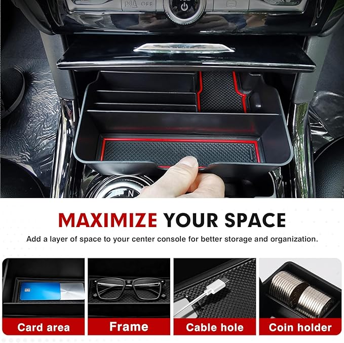 Autorder Center Console Organizer for Ford Explorer 2020 2021 2022 2023 2024 Accessories Armrest Storage Box Secondary Insert Tray with Red Mat