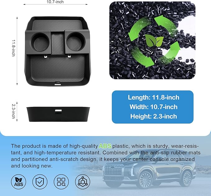 2026 Palisade Center Console Organizer Lower for Hyundai Palisade (Only fit 7-Seater), Durable ABS Plastic Console Tray Insert/with Water Bottle Holder 2026 Palisade Accessories