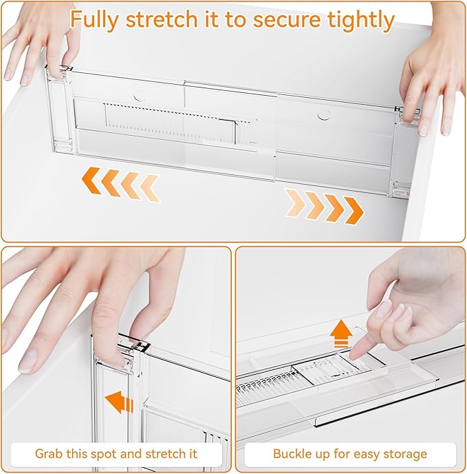 Yieach 4 Pack Clear Acrylic Drawer Divider 6 Inch High,Expandable from 14-20'',Adjustable Dresser Drawer Dividers for Baby Clothing,Underwear and Sock,Separators,Deep Drawer Separators for Kitchen