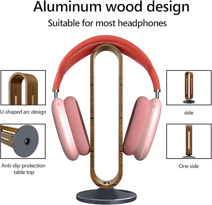GEEKRIA Wooden | Aluminum Alloy Headphones Stand for Over-Ear Headphones, Gaming Headset Holder, Desk Display Hanger with Solid Heavy Base Compatible with Sony, Bose, AKG, JBL (Walnut)