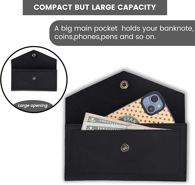 Green Leather Money Bag Wallets for Women - Handcrafted Leather Cash Envelopes for Budgeting Binder - Currency Holder Money Bag for Cash, Money Organizer for Cash Travel Purses for Women