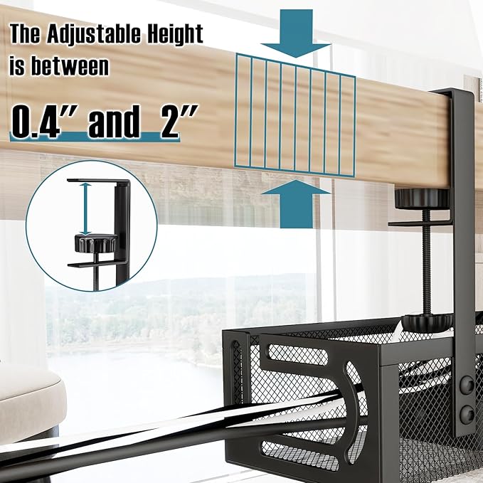 No Drill Under Desk Cable Management Tray, SONATURE 15.7" Cord Organizer for Table, Clamp Mount Desk Cable Management, Premium Carbon Steel Cable Organizer for Office, Home (Black)