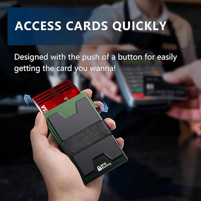 SEMORID Slim Aluminum Card Holder Wallet for Men, Durable Expandable Backplate, RFID Blocking Minimalist Metal Pop Up Wallet, Holds 12+ Cards Plus Cash