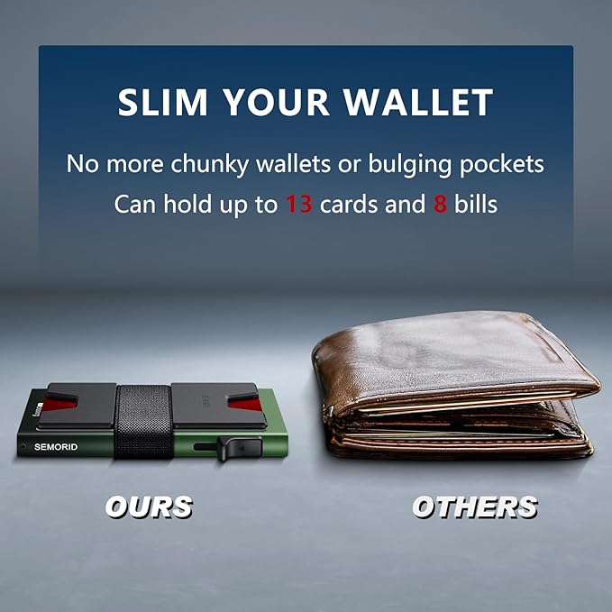 SEMORID Slim Aluminum Card Holder Wallet for Men, Durable Expandable Backplate, RFID Blocking Minimalist Metal Pop Up Wallet, Holds 12+ Cards Plus Cash