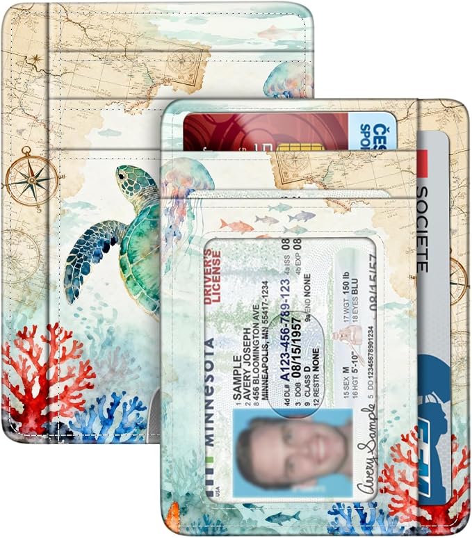 FINTIE Slim Minimalist Front Pocket Wallet, RFID Blocking Credit Card Holder Card Cases with ID Window for Men Women (Underwater World)