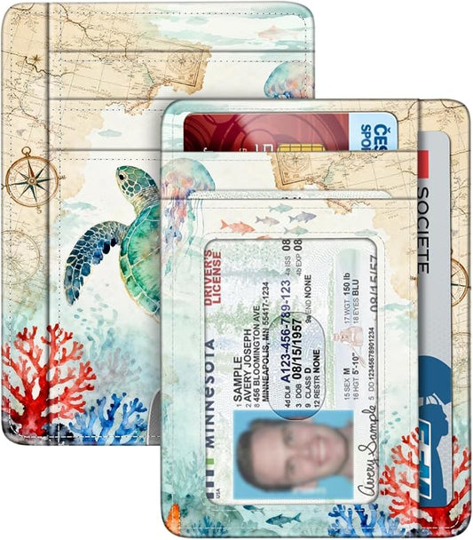 FINTIE Slim Minimalist Front Pocket Wallet, RFID Blocking Credit Card Holder Card Cases with ID Window for Men Women (Underwater World)