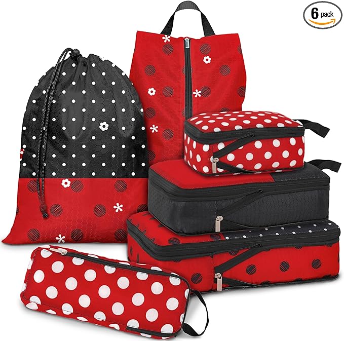6 Set Travel Packing Cubes for Kids, Cute Compression Bags for Storage Packing with Shoe Bags for Packing In Suitcase, Space Saving Packing Organizers for Luggage Trip and Family Vacation