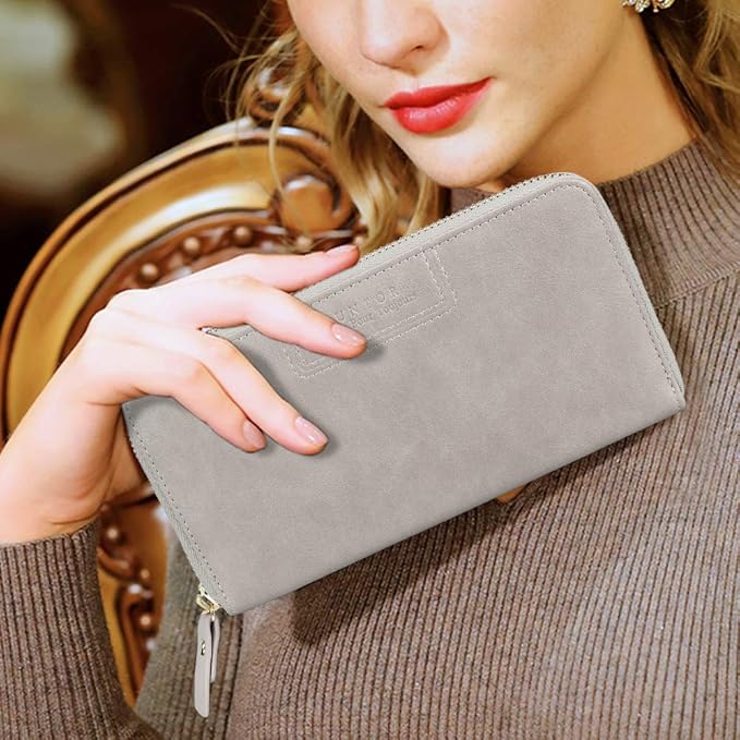 FT FUNTOR Wristlet Wallets for Women, Ladies PU Vegan Leather Clutch Wallet Zip around Phone Purse Card Holder Organizer