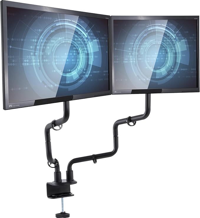 Allsop Dual Monitor Desk Mount Kit, Full Motion arms with Clamp On Mounting Base, Holds Two Computer Screens