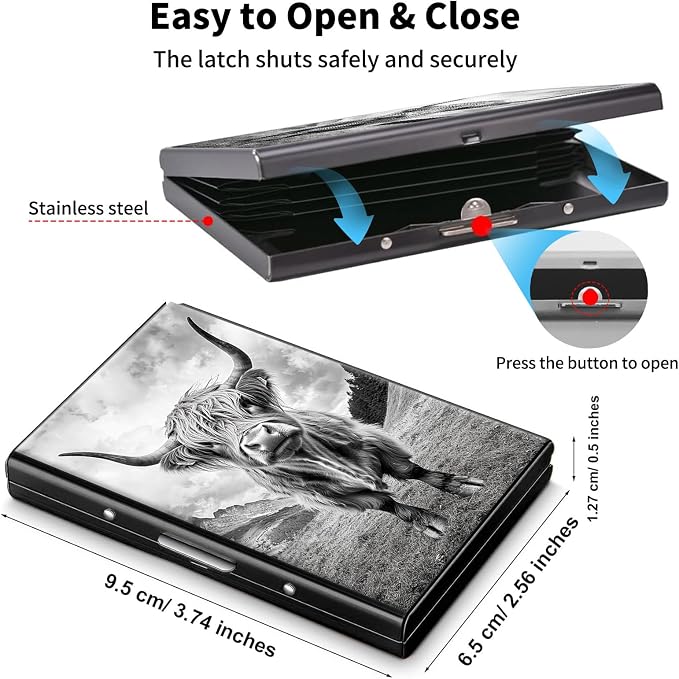 Metal Wallet,Credit Card Holder for Women Men,RFID Blocking Card Holder Mini Slim Aluminum Wallet ID Case Hard Case Business Card Holder Case,Black Highland Cow