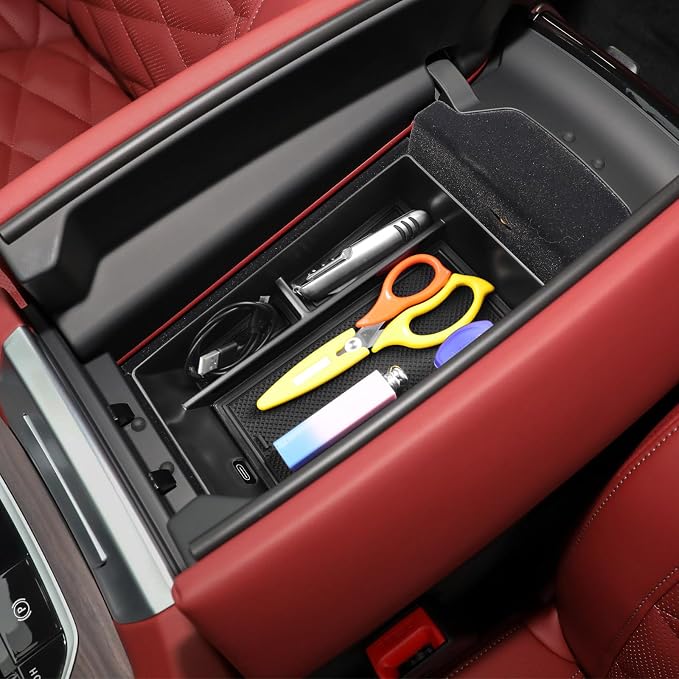 Center Console Organizer Tray Compatible with BMW X5 G05/ X6 G06/ X7 G07 Accessories, X5 G05/ X7 G07 2019-2024 2025 2026, X6 G06 2020-2024 2025 2026 Secondary Storage Armrest Glove Box, Black