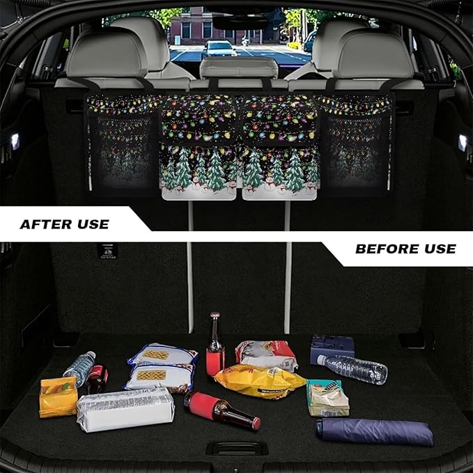 Christmas Prints Car Trunk Organizer Hanging Car Back Seat Storage Bag Auto Cargo Bag Automotive interior Accessories for Most Sedans SUV Jeep Trucks MPV Van