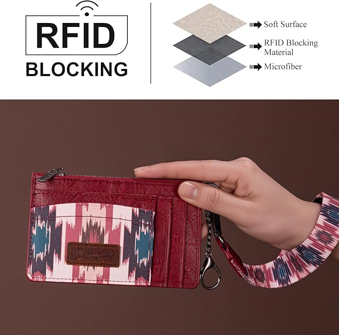 Montana West X Wrangler Keychain Wristlet Wallet Aztec Credit Card Wallet Slim Credit Card Holder for Women Ladies Female Cards & ID Cases with Keychain Wristlet Strap