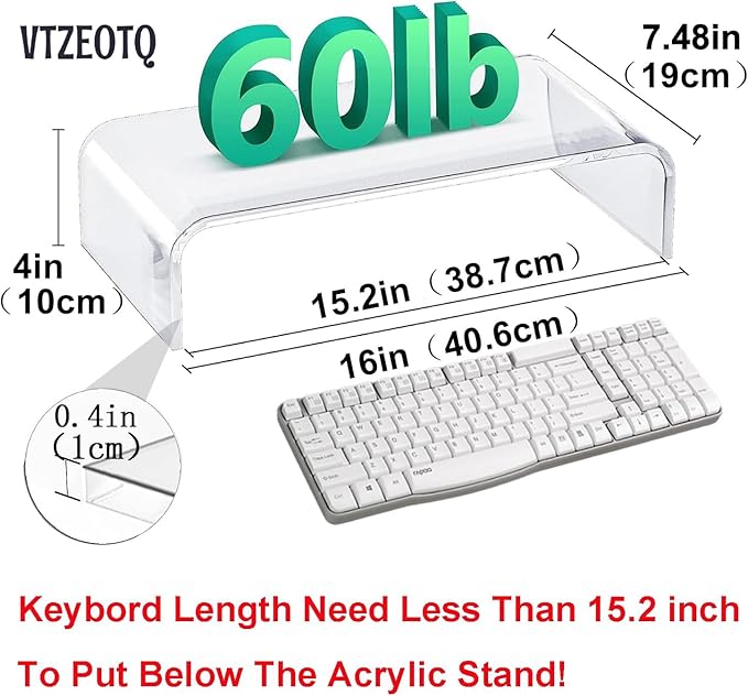 Acrylic Monitor Stand Riser Anti-Cat Laptop Cover Protector, Crystal Clear Laptop Stand, 16 inch Computer Monitor Riser for Home Office