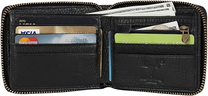 Zipper Wallet Men RFID Blocking Leather Bifold Wallets For Men - Flap ID Window Zip Coin Pocket Mens Zipper Wallets - Big Capacity Credit Card Travel Wallet (Black)