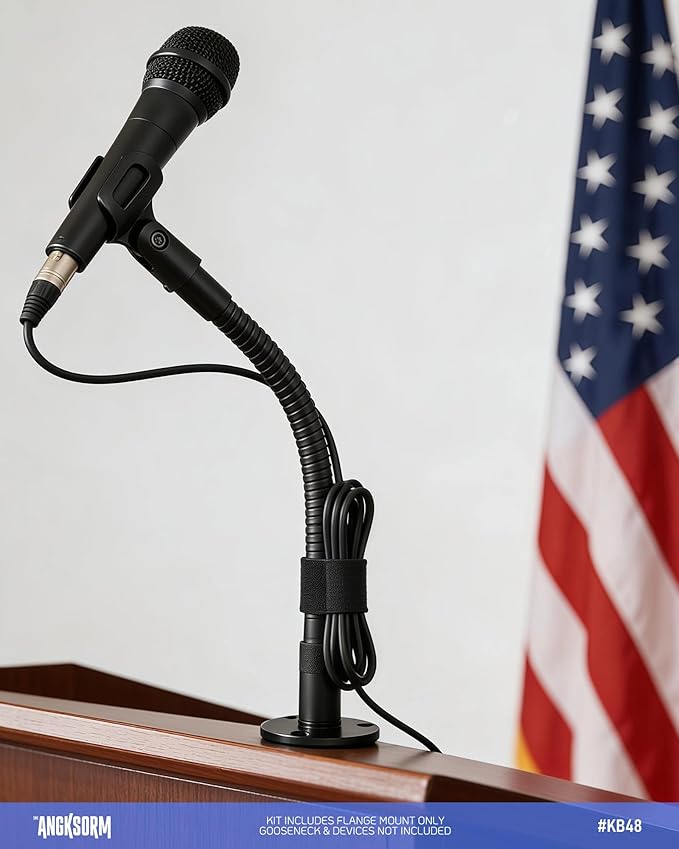 Mic Podium Flange Mounts with Pad KB48 - Microphone Gooseneck Table Mounts with 5/8-27 Male 3/8-16 Female Threads and Mounting Screws, 1PCS