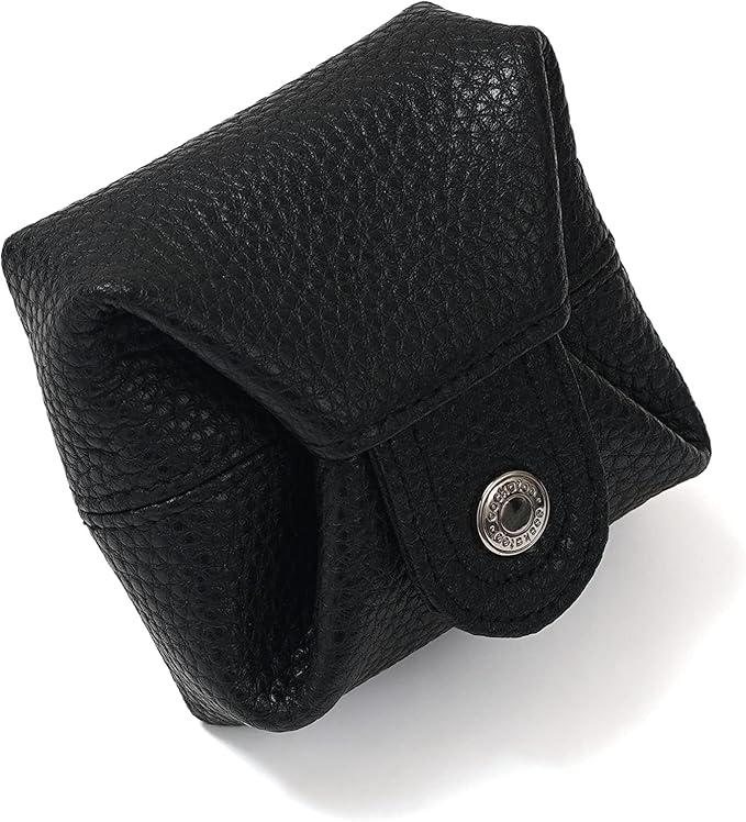 Cockatoo Genuine Leather Coin Pouch Change Holder, Mini Snap Pocket Wallet for Men Women (Black, Large)
