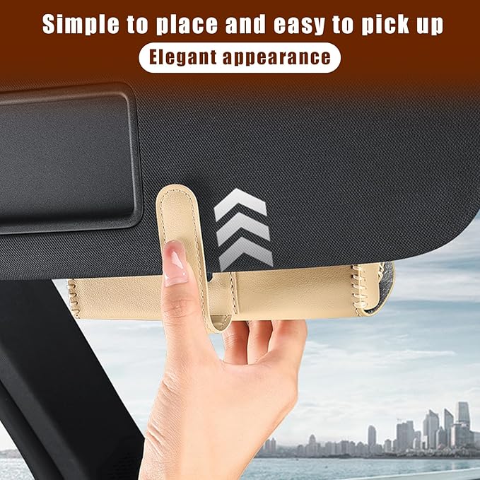 Augeny Sunglasses Holder for Car Sun Visor, Leather Auto Eyeglasses Storage Case with Hidden Magnetic Closure, Protective Glasses Organizer Box, Vehicle Visor Accessories for Woman Man (Beige)