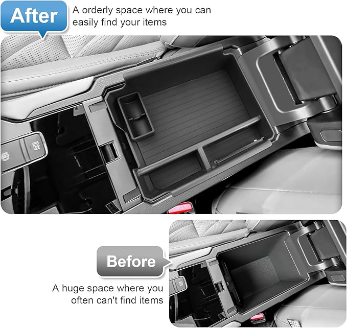 2025 2026 Outlander Center Console Organizer for Mitsubishi Outlander (ES/SE/SEL/Platinum/Taril Edition), Durable ABS Plastic&Anti-Slip Rubber Armrest Tray Insert 2026 Outlander Accessories