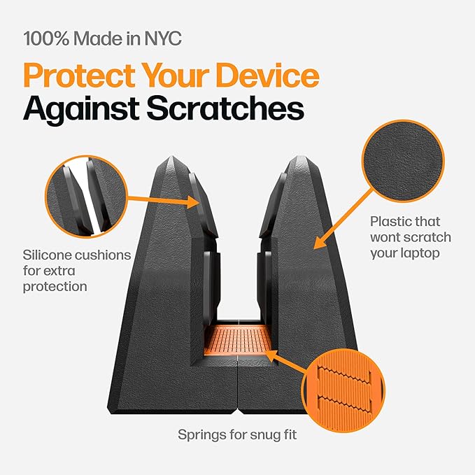 Dual Laptop Stand for Desk ??Vertical Laptop Stand 2 Slot Spring-Powered Auto Adjust ??Dual Vertical Laptop Stand for MacBook Pro Air ??Space Saving Laptop Holder Vertical ??Made in NYC