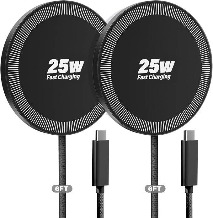 25W Wireless Charger for MagSafe, Magnetic Fast Charging Pad for iPhone 17/16/15/14/13/12 Series & AirPods, Strong Magnet, Portable Wireless Charger for Travel Home Office (Black, 2Pack(6FT))