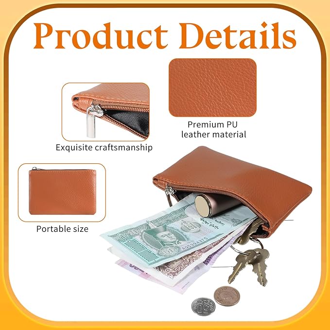 4 Pcs Small Coin Purse, Leather Change Purse with Zipper, Small Coin Purses Wallet Pouch Portable Coins Bag Change Purses for Men Women, Coins, Key