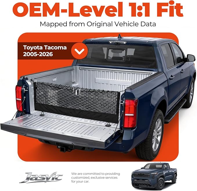 3-Layer Cargo Net for Toyota Tacoma 2005-2026, Zoned Storage Truck Bed Net with Foldable Zippered Bottom Bag, Heavy-Duty Cargo Organizer Netting for Camping, Trips & Everyday Use
